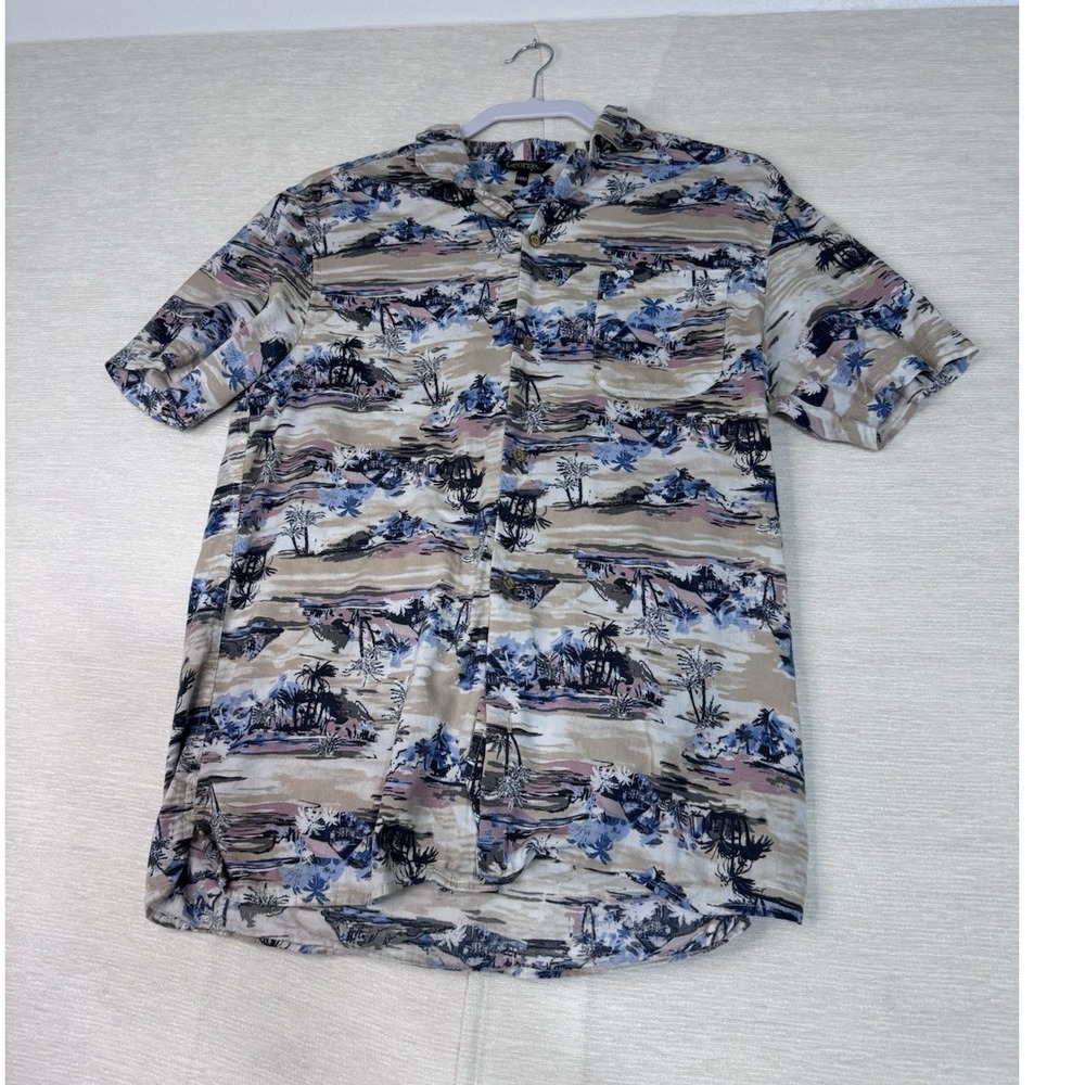 George Men's M Tropical Palm Tree Woven Cotton/Viscose Short Sleeve Pockets‎